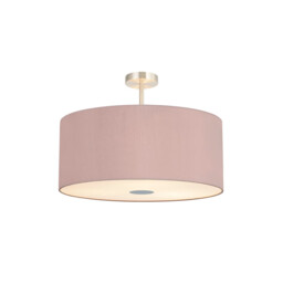 Baymont Satin Nickel 5 Light E27 Semi Flush Fixture With 60cm x 22cm Dual Faux Silk Shade, Taupe/Halo Gold