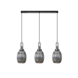 Yorktown Linear 3 Light Ceiling Pendant With 20cm Almond Ribbed Glass, Black Chrome, Matt Black Smoked - thumbnail 5