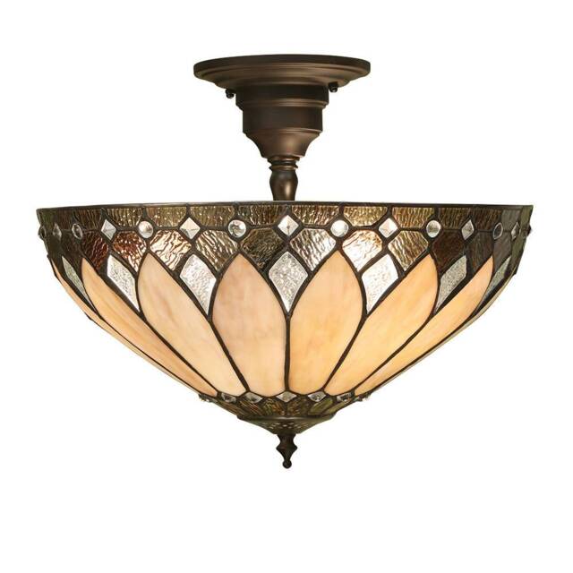 Brooklyn 3 Light Medium Semi Flush Ceiling Light Bronze, Tiffany glass, E27 - image 1