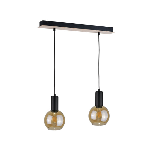 Jantar Bar Pendant Ceiling Light Wood, 50cm, 2x E27