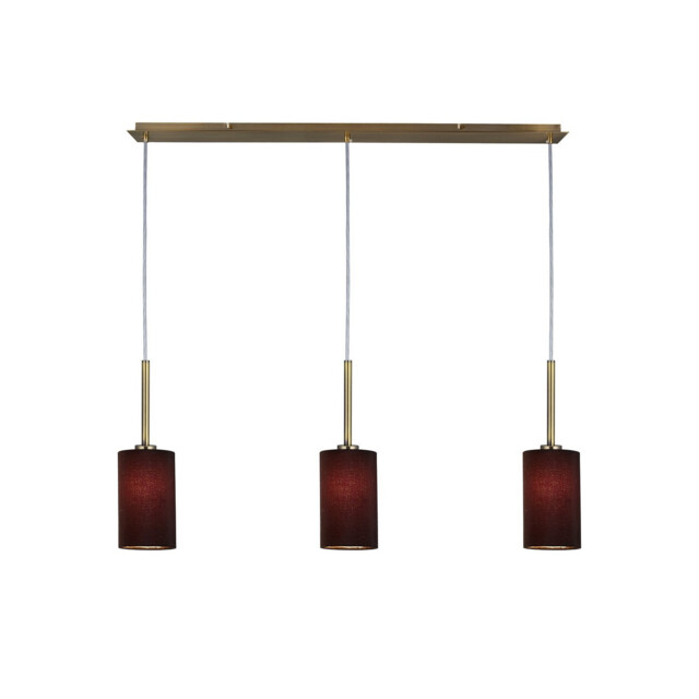 Baymont Antique Brass 3 Light E27 Linear Pendant, With 12cm x 20cm Faux Silk Shade, Black - image 1