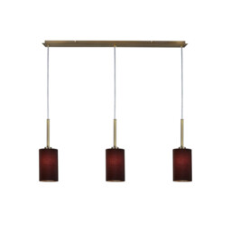 Baymont Antique Brass 3 Light E27 Linear Pendant, With 12cm x 20cm Faux Silk Shade, Black - thumbnail 1