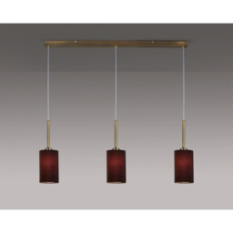 Baymont Antique Brass 3 Light E27 Linear Pendant, With 12cm x 20cm Faux Silk Shade, Black - thumbnail 2