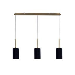 Baymont Antique Brass 3 Light E27 Linear Pendant, With 12cm x 20cm Faux Silk Shade, Black - thumbnail 5