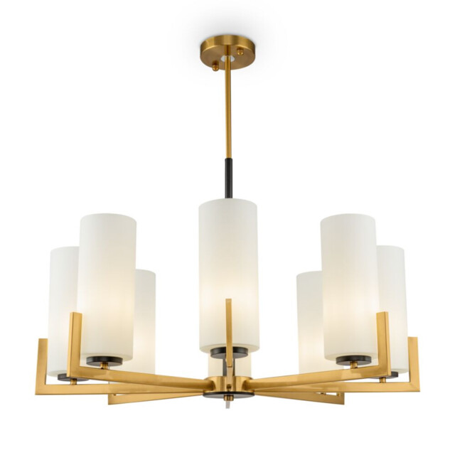 Modern Fortano 8 Light Brass Chandelier Glass Shade - image 1