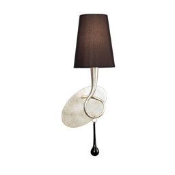 Paola Wall Lamp 1 Light E14, Silver Painted With Black Shade & Black Glass Droplets