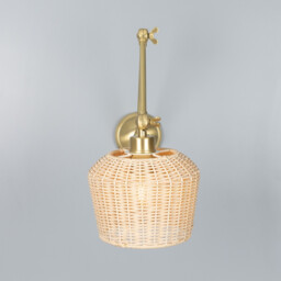 Manila Rattan Small Wall Light, Satin Brass - thumbnail 2