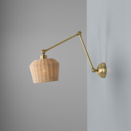 Manila Rattan Small Wall Light, Satin Brass - thumbnail 5