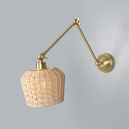 Manila Rattan Small Wall Light, Satin Brass - thumbnail 1