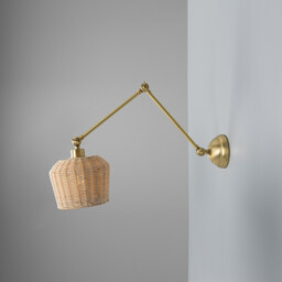 Manila Rattan Small Wall Light, Satin Brass - thumbnail 3