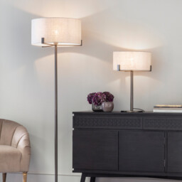 Hayfield Floor Lamp Brushed Bronze Effect Plate & Natural Linen 1 Light IP20 - E27 - thumbnail 2