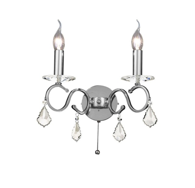 Torino Wall Lamp Switched 2 Candle Light Polished Chrome, Crystal - image 1