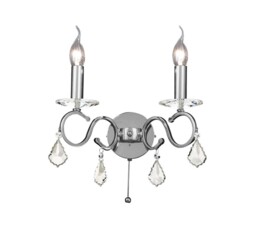 Torino Wall Lamp Switched 2 Candle Light Polished Chrome, Crystal