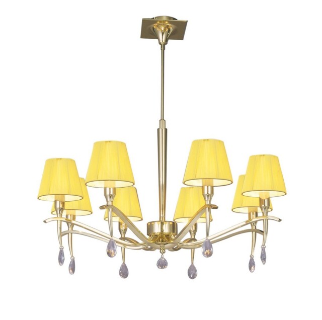 Siena Ceiling Pendant Round 8 Light E14, Polished Brass with Amber Cream Shades And Clear Crystal - image 1