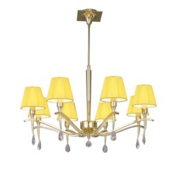Siena Ceiling Pendant Round 8 Light E14, Polished Brass with Amber Cream Shades And Clear Crystal