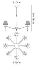 Siena Ceiling Pendant Round 8 Light E14, Polished Brass with Amber Cream Shades And Clear Crystal - thumbnail 2
