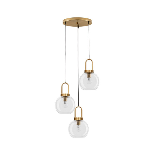 Irvine 3 Light Cluster Pendant Ceiling Light Clear Glass Black Cord Brass Gold Metal LED E27 - image 1