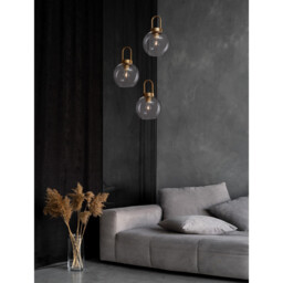 Irvine 3 Light Cluster Pendant Ceiling Light Clear Glass Black Cord Brass Gold Metal LED E27 - thumbnail 2