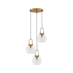 Irvine 3 Light Cluster Pendant Ceiling Light Clear Glass Black Cord Brass Gold Metal LED E27 - thumbnail 1