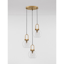 Irvine 3 Light Cluster Pendant Ceiling Light Clear Glass Black Cord Brass Gold Metal LED E27 - thumbnail 5