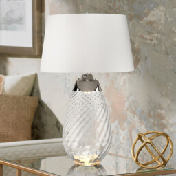 Lena 2 Light Large Smoke Table Lamp with Off-white Shade, Smoke-tinted Glass , Off-White Shade, E27 - thumbnail 2