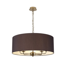 Banyan 5 Light Multi Arm Pendant With 60cm x 22cm Faux Silk Fabric Shade Champagne Gold/Black