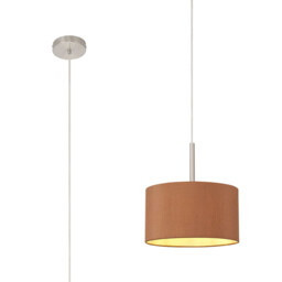Baymont Satin Nickel E27 Single Pendant With 30cm x 17cm Dual Faux Silk Shade, Raw Cocoa/Grecian Bronze