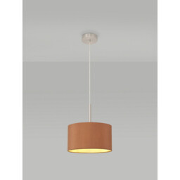 Baymont Satin Nickel E27 Single Pendant With 30cm x 17cm Dual Faux Silk Shade, Raw Cocoa/Grecian Bronze - thumbnail 2
