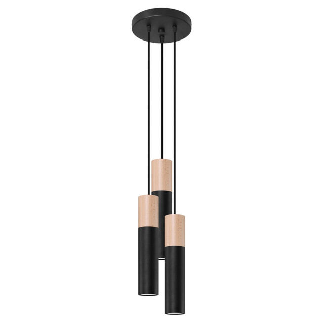 Pablo Cluster Pendant Ceiling Light, Black, Natural Wood, 3x GU10 - image 1