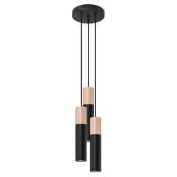 Pablo Cluster Pendant Ceiling Light, Black, Natural Wood, 3x GU10 - thumbnail 1