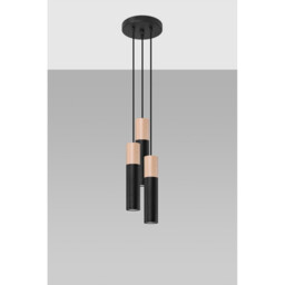 Pablo Cluster Pendant Ceiling Light, Black, Natural Wood, 3x GU10 - thumbnail 2