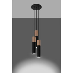 Pablo Cluster Pendant Ceiling Light, Black, Natural Wood, 3x GU10 - thumbnail 3