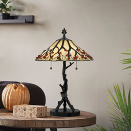 Quoizel Whispering Table Lamp Tiffany Style Valiant Bronze, Art Glass Shade 2x E27 - thumbnail 2