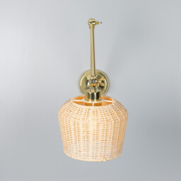 Manila Rattan Small Wall Light, Polished Brass - thumbnail 2
