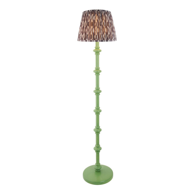 Carnaby Satin Cotswold Green Paint Floor Lamp with Pearl Grey Fabric Ikat Shade 35cm B22 - image 1
