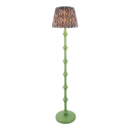 Carnaby Satin Cotswold Green Paint Floor Lamp with Pearl Grey Fabric Ikat Shade 35cm B22