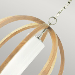 Allier 1 Light Small Spherical Cage Ceiling Pendant Brushed Steel, Light wood, E27 - thumbnail 2