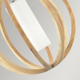 Allier 1 Light Small Spherical Cage Ceiling Pendant Brushed Steel, Light wood, E27 - thumbnail 3