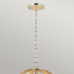 Allier 1 Light Small Spherical Cage Ceiling Pendant Brushed Steel, Light wood, E27 - thumbnail 5