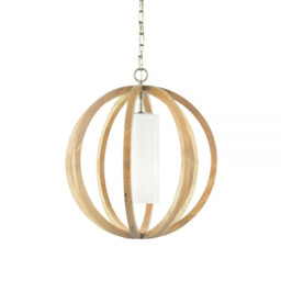 Allier 1 Light Small Spherical Cage Ceiling Pendant Brushed Steel, Light wood, E27