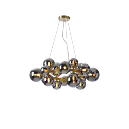 Marshall Circular Ceiling Pendant, 16 Light G9, Satin Gold, Chrome Plated Glass