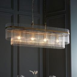 Marietta Bar Pendant Ceiling Light Antique Brass Plate, Clear Glass, 4x E14 - thumbnail 3