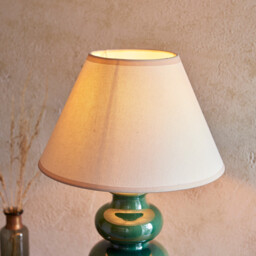 Monroe Gloss Green Glaze Table Lamp with Vintage White Fabric Ivy Shade 30cm B22 - thumbnail 5