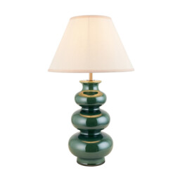 Monroe Gloss Green Glaze Table Lamp with Vintage White Fabric Ivy Shade 30cm B22