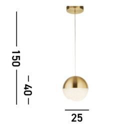 Marbles LED Pendant Satin Brass, Crushed Ice Shade - thumbnail 3