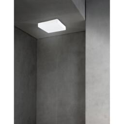 Cube 25cm Flush Ceiling Light White Opal Glass LED E27 IP44 - thumbnail 2