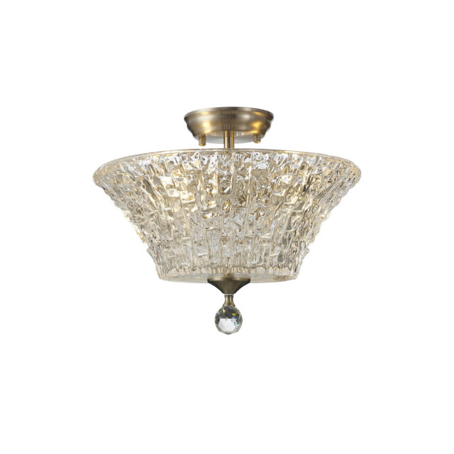 Dresden 2 Light Semi Flush Ceiling Lamp E27 With Round 38cm Patterned Glass Shade Satin Nickel, Clear - image 1