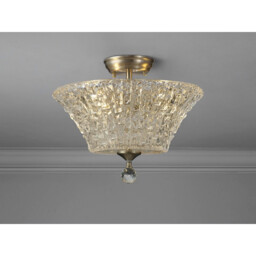 Dresden 2 Light Semi Flush Ceiling Lamp E27 With Round 38cm Patterned Glass Shade Satin Nickel, Clear - thumbnail 3