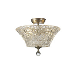 Dresden 2 Light Semi Flush Ceiling Lamp E27 With Round 38cm Patterned Glass Shade Satin Nickel, Clear - thumbnail 1