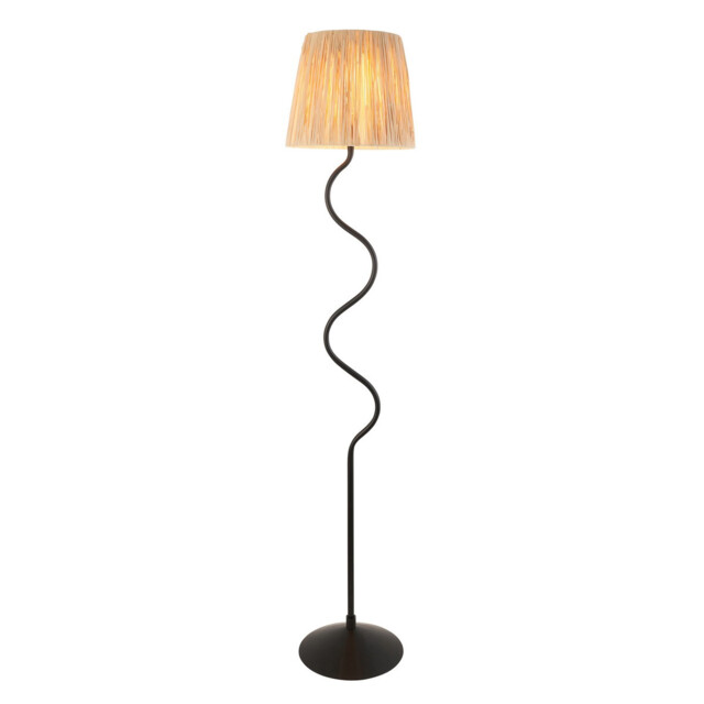 Wriggle Floor Lamp with Tapered Shade Matt Black, Natural Raffia, 1x E27 - image 1